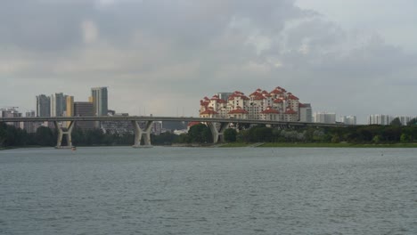 picturesque panoramic skyline view of benjamin sheares bridge in singapore