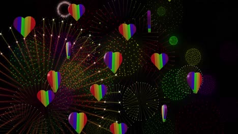 Animación-De-Corazones-De-Arco-Iris-De-Orgullo-Y-Fuegos-Artificiales-Explotando-Sobre-Fondo-Negro