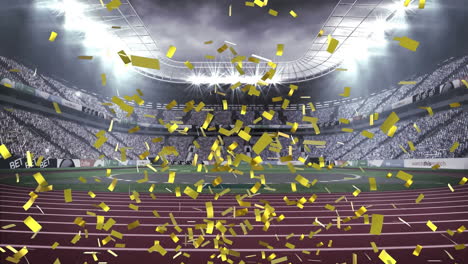 animation of confetti falling over sports stadium