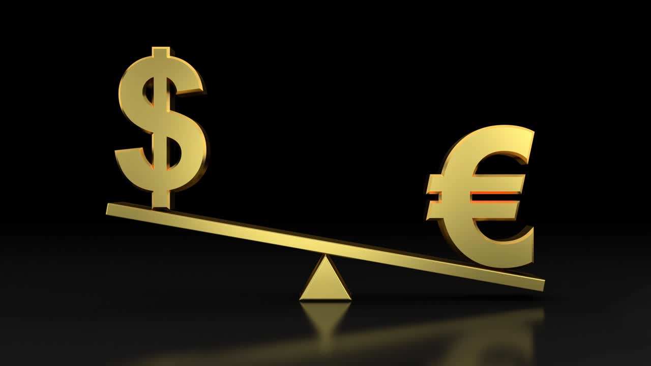 Tasso di cambio dollaro ed euro. Animazione 3D con risoluzione 4K