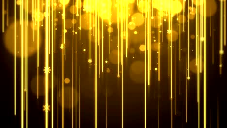 christmas animation background motion graphics footage (gold theme), with lights streak , bokeh glittering and particles snowflake, looped