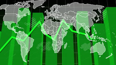 animación del procesamiento de datos financieros sobre el mapa del mundo
