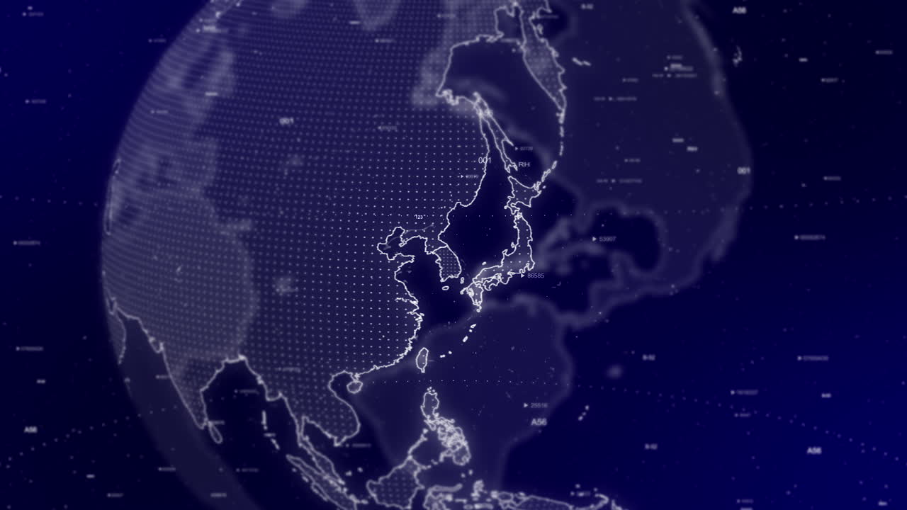 영화화 된 비디오 배경 은 디지털 지구 가 회전 하고 있으며, 남한 나라 를 확대 하고 있다