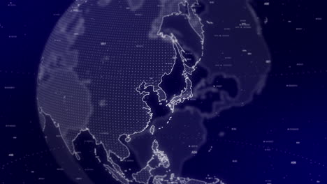 un fondo de video cinematográfico muestra un globo digital girando, haciendo zoom en el país de corea del sur