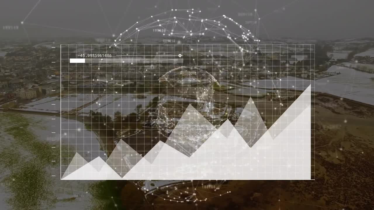 도시 풍경에 대한 통계 데이터 처리 및 연결 네트워크의 지구의 애니메이션