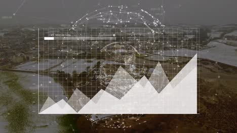 Animation-Der-Statistischen-Datenverarbeitung-Und-Der-Welt-Des-Netzwerks-Von-Verbindungen-Vor-Dem-Hintergrund-Der-Stadtlandschaft