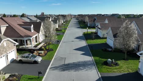 a beautiful push-back drone shot of a residential area in the usa