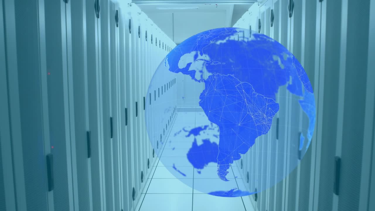 Long, empty hallway of server towers, shot in professional 4k video with an alpha channel