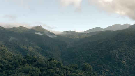 Drone-aerial-view-of-summer-green-mountains-valley-in-a-amazon-tropical-forest-in-Brazil