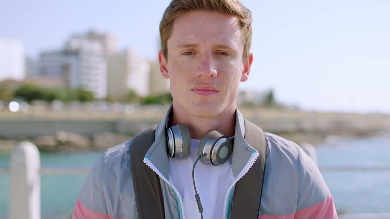 남자, 여행과 헤드폰