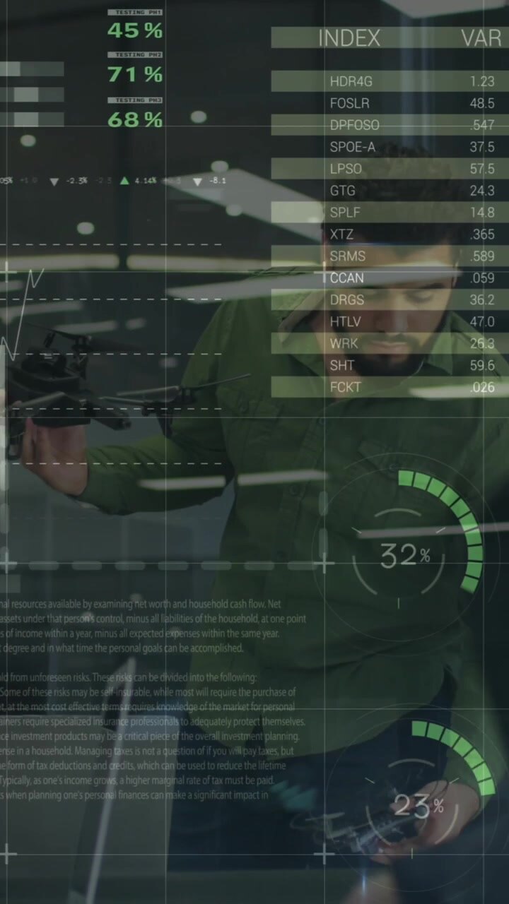 Animation of data processing over diverse business people at meeting