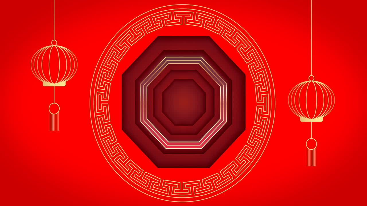 animación de patrón chino y decoración sobre fondo rojo