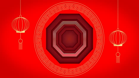 animación de patrón chino y decoración sobre fondo rojo