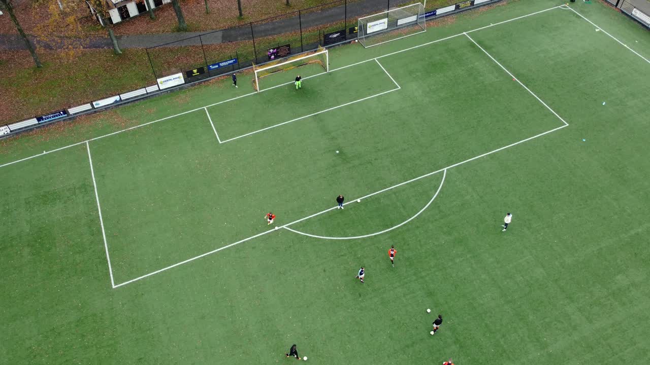 Aerial view of a soccer game