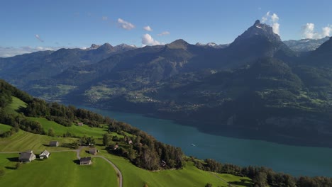 stunning aerial view of a lake in the swiss alps