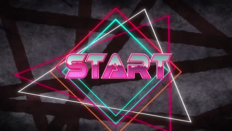 Animation-of-start-text-in-pink-metallic-letters-over-neon-lines