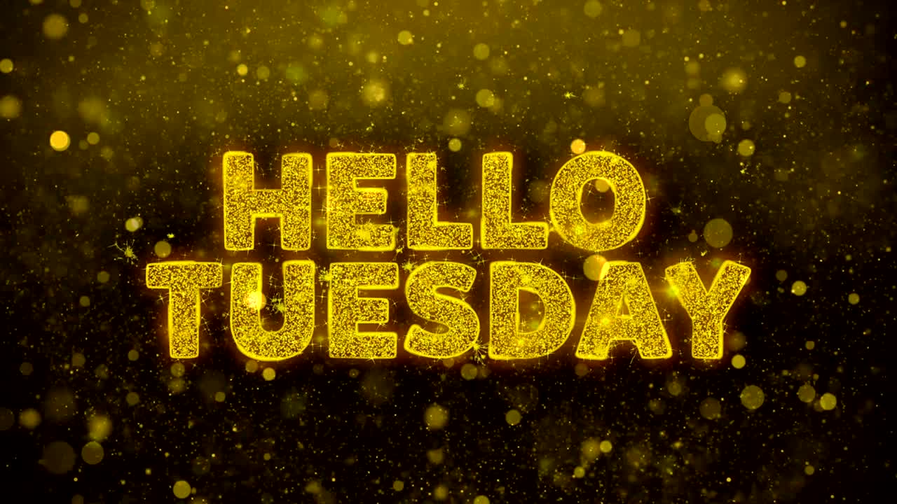 안하세요 화요일 문자 골든 글리터 반이는 입자 애니메이션