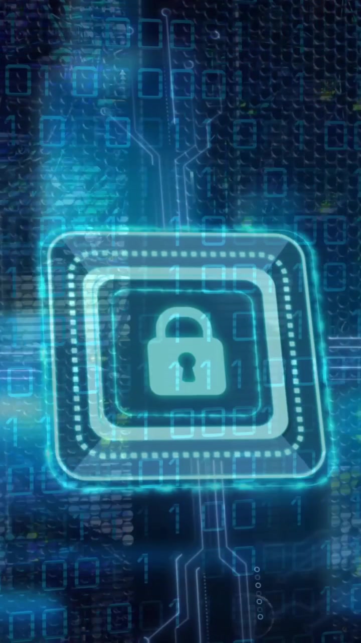Animazione di un'icona a lucchetto su una scheda madre di computer e elaborazione dati
