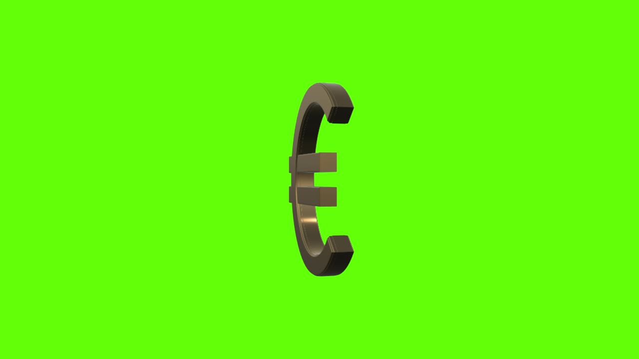 Simbolo dell'Euro dorato isolato su schermo verde, video stock
