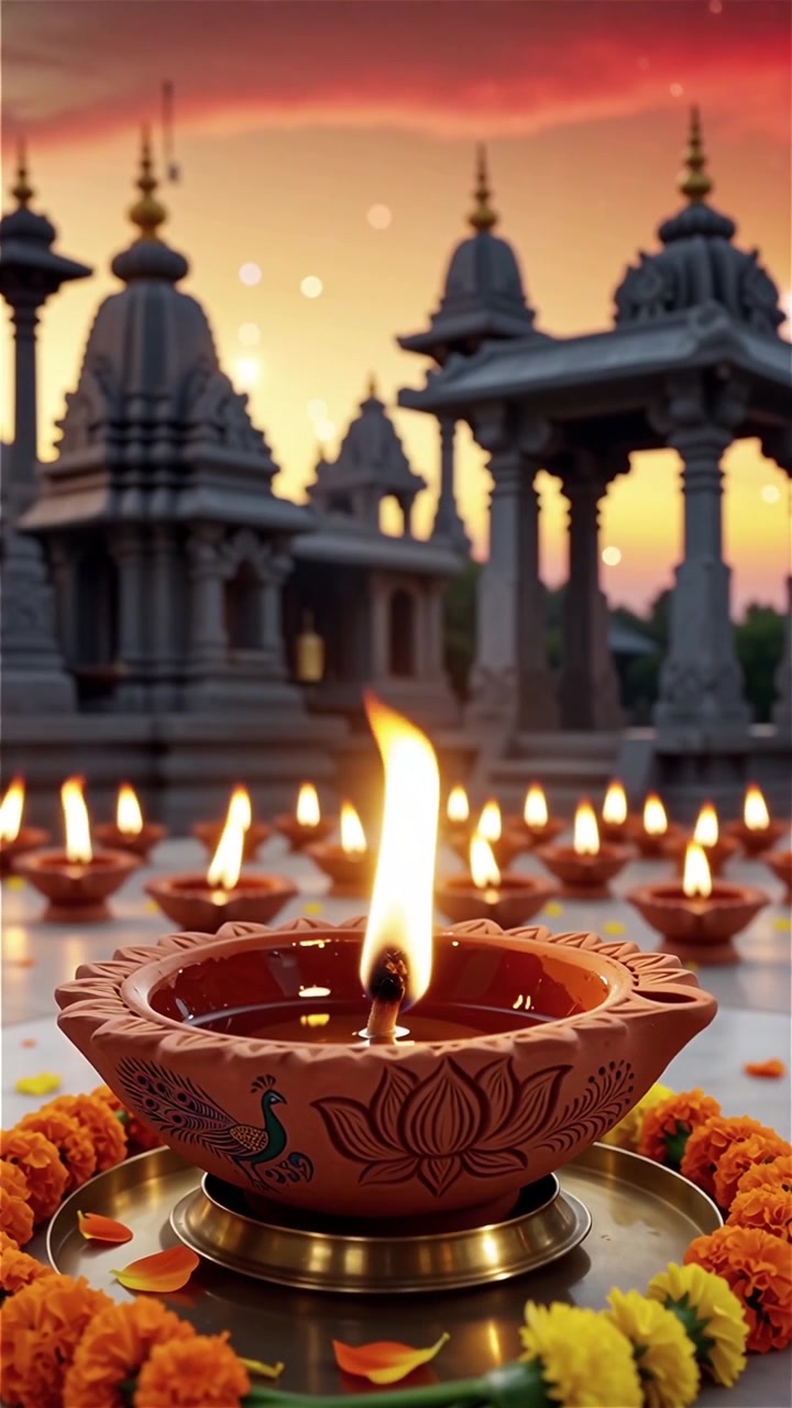 Diwali Festival Background with Lanterns and Traditional Diyas Decorations