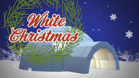 animation of white christmas text over snow falling