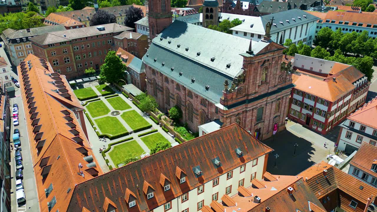 4K Aerial Drone Video of the Historic Jesuitenkirche Church in Heidelberg, Germany
