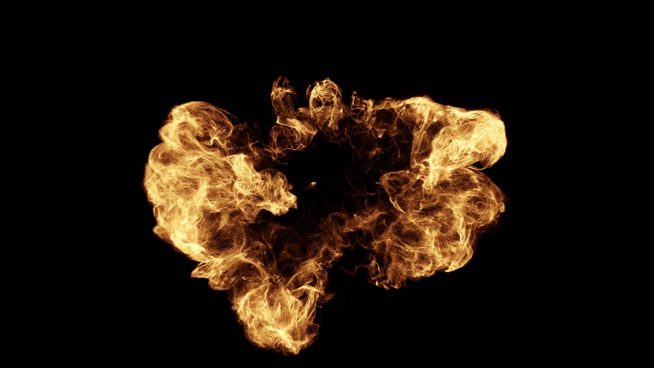Fiery Particle Explosion Expanding and Dissipating on Black Background