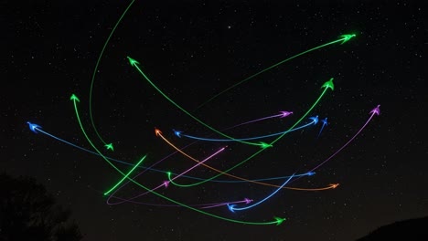 captivating night sky trails: a stunning display of colorful light paths and celestial patterns under a starry atmosphere
