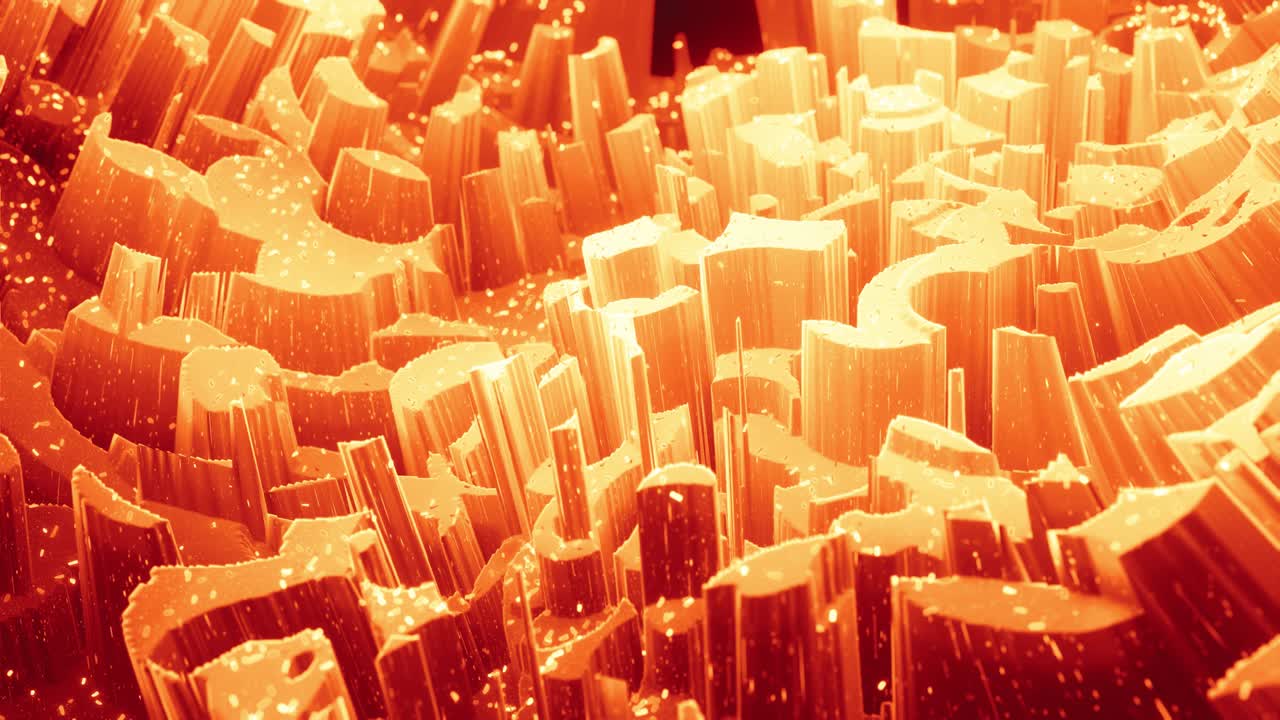 멋진 추상 3d 표면, 반이는 반임, 추상 3d 파동이 루프로 표면에 달립니다. 은 오렌지 색상, 부드러운 매트 재료, 가운 내부 빛, 부드럽게 4k 애니메이션.