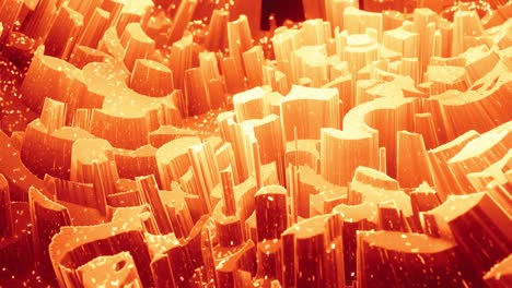 hermosa superficie 3d abstracta con chispas de brillo, ondas 3d abstractas se ejecutan en la superficie en bucle. gradiente naranja rojo, material mate suave con brillo interno ligero. animación 4k suavemente
