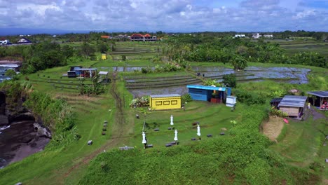 tropical landscape with terrace paddy fields near pantai panggungan beach in bali, indonesia