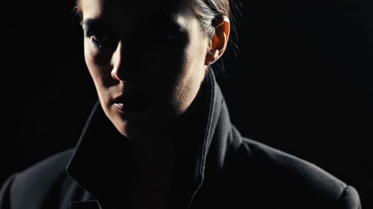 Mysterious figure in dark, captivating lighting creates suspenseful atmosphere in an atmospheric setting