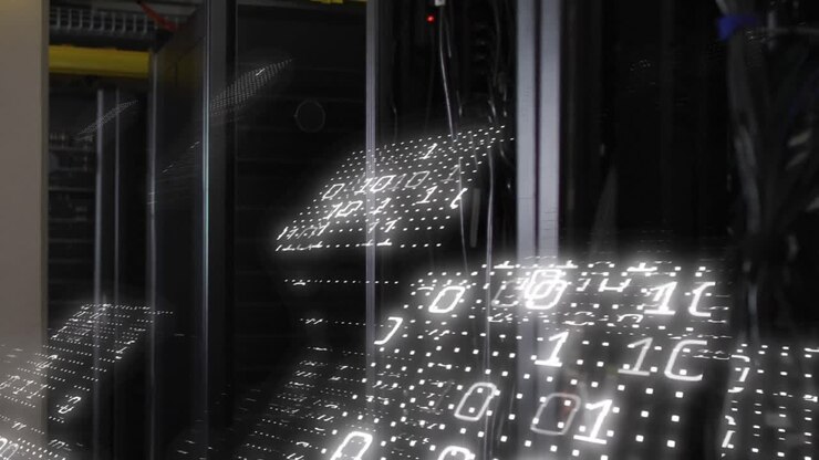 Animation of binary coding and data processing over computer servers