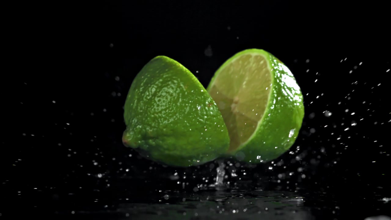 Slow Motion of a Fresh Lime Falling and Splitting into Halves
