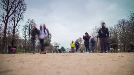 france paris cloudy day famous tuileries garden walking road panorama 4k time lapse