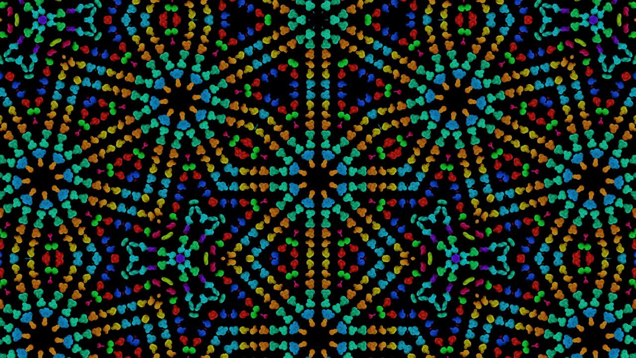 fondo simétrico abstracto en bucle, elementos 3d se encienden como bombillas con luz de neón multicolor. bg para espectáculos o eventos, exposiciones, festivales o conciertos, videos musicales, bucle vj para clubes nocturnos.
