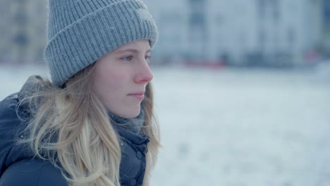 a girl in cold snowy of husky siberia