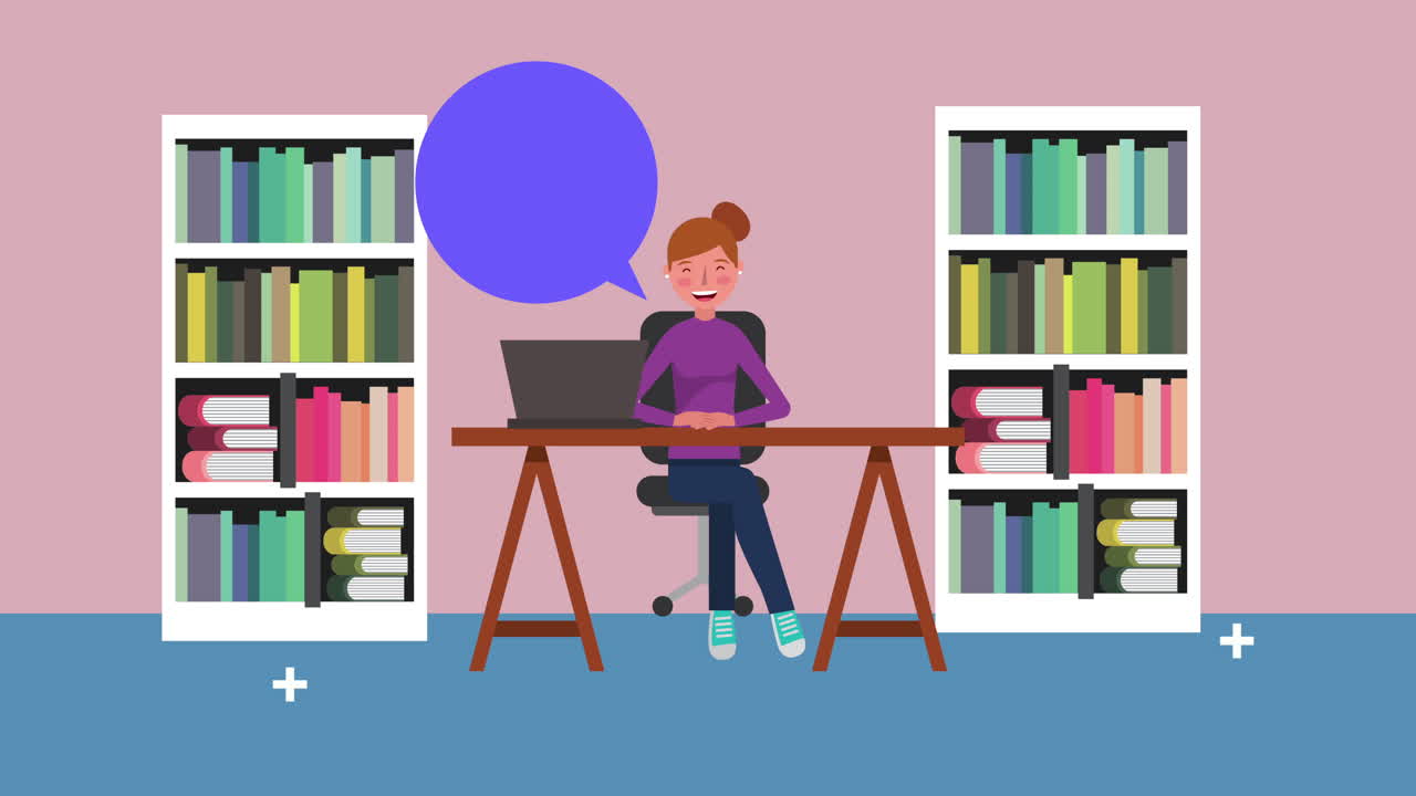 young businesswoman in the office working with speech bubble