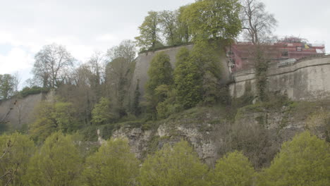 pan over old fortress walls on mountain in luxembourg city