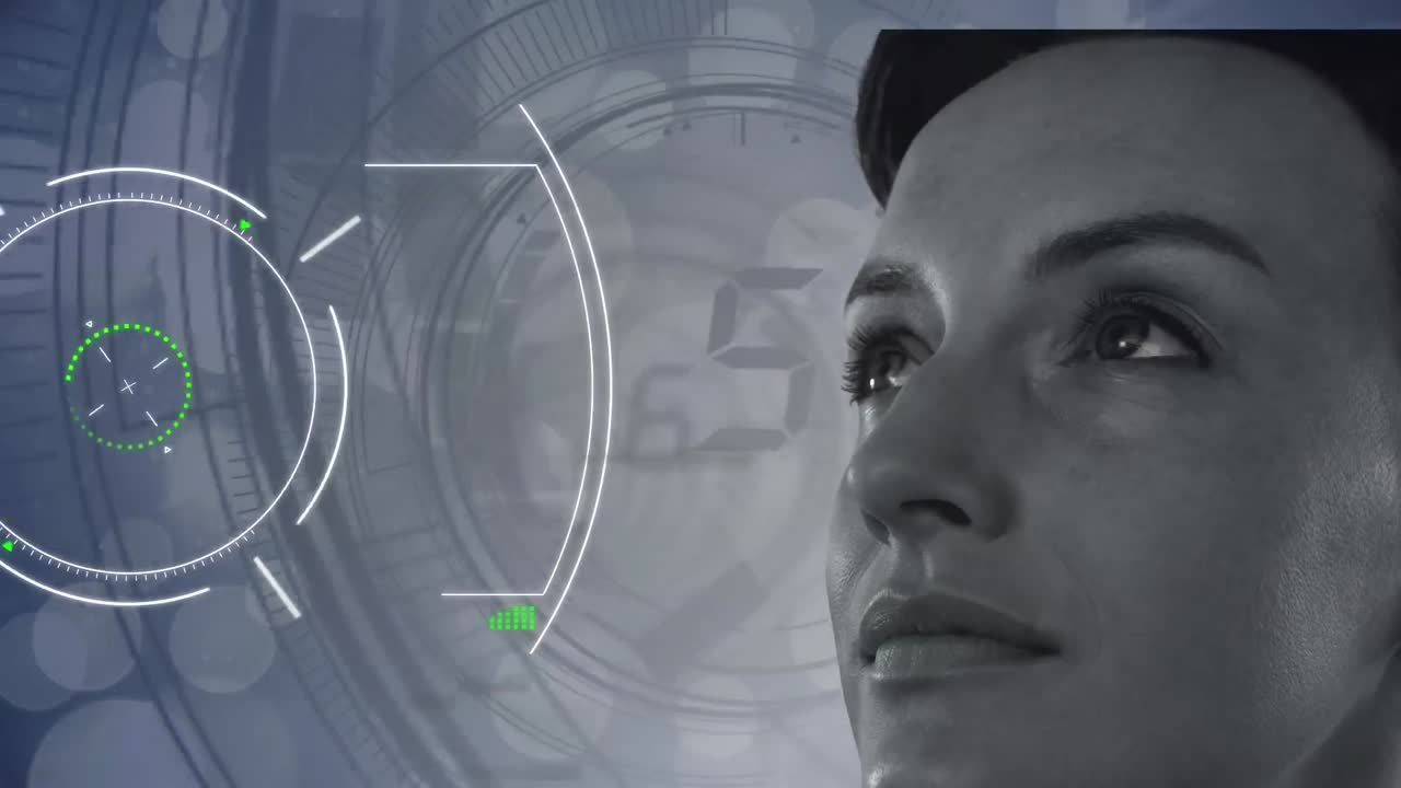 animación de escaneo de alcance y procesamiento de datos sobre la mujer