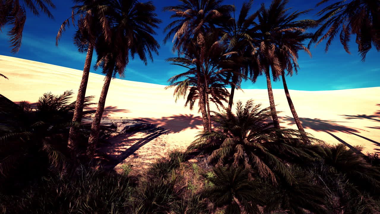 Landscape of oasis with palm trees