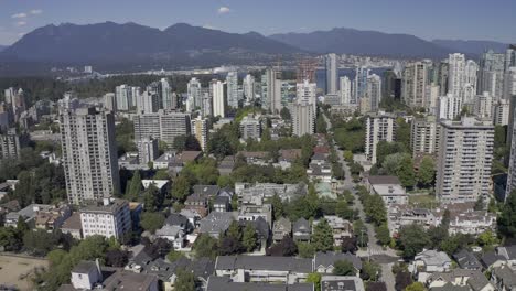 downtown vancouver panaramic east streets buildings parks mountains coal harbor
