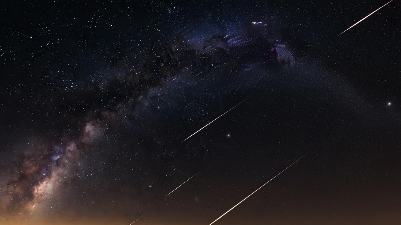 Breathtaking Cosmic Display: A Stunning Journey Through the Night Sky Captured in Two Frames Showcasing the Vibrant Milky Way and Meteor Showers Illuminating the Universe