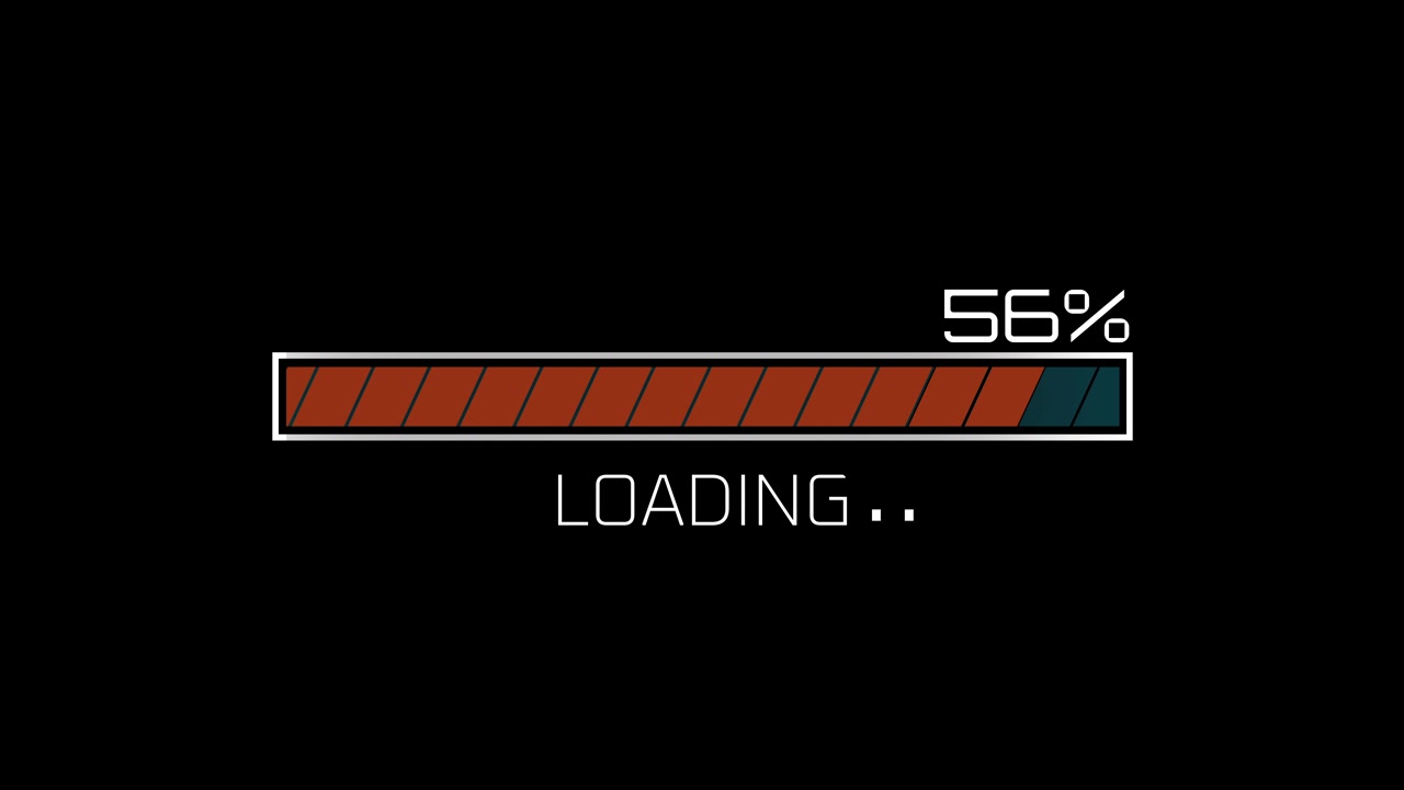 Digital Loading Bar Animation with Percentage Progress on Black Background