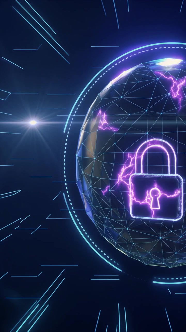Digital Globe with Glowing Security Padlock Icon