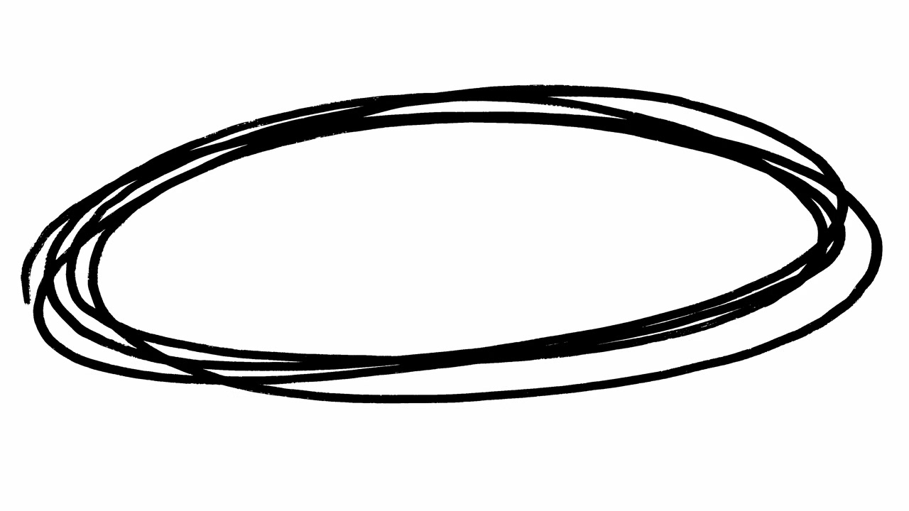Animazione in loop di una forma ovale nera disegnata a mano.