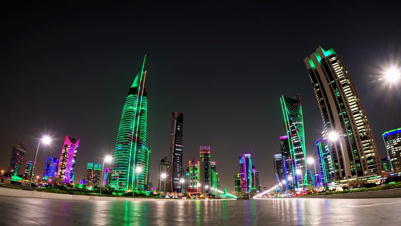 Night Cityscape with Illuminated Skyscrapers