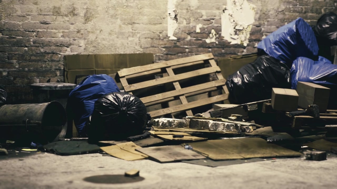 Urban decay creates a stark contrast of colors in a forgotten alleyway