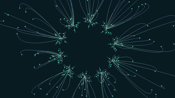 Dynamic blue spiral pattern on black background