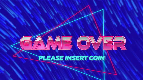 animation of game over text and shapes on blue background